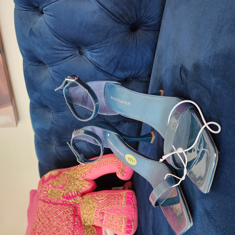 Marc Fisher Blue Strappy Heels - Picture 1 of 7